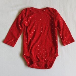 carter's red dotted cotton long sleeve bodysuit diaper shirt 3 months baby girl